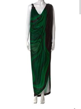 Maria Lucia Hohan Lucy OIl-Print Cowl-Neck Velvet Midi Dress